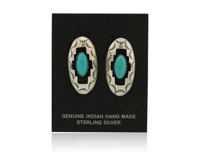 Navajo Dangle Earrings 925 Silver Natural Blue Turquoise Artist Signed P C.80's