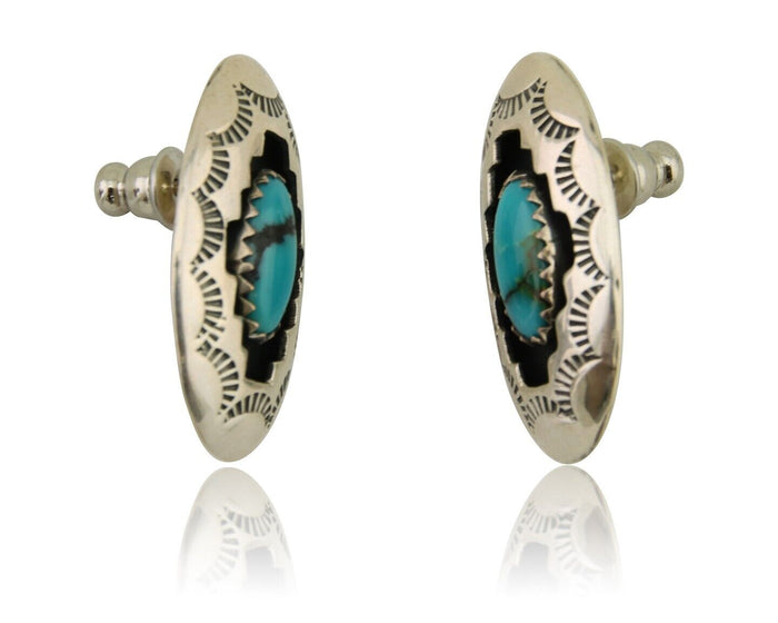 Navajo Dangle Earrings 925 Silver Natural Blue Turquoise Artist Signed P C.80's