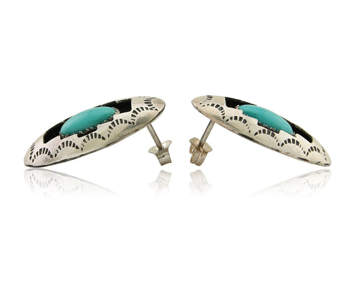 Navajo Dangle Earrings 925 Silver Natural Blue Turquoise Artist Signed P C.80's