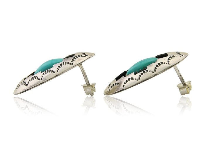 Navajo Dangle Earrings 925 Silver Natural Blue Turquoise Artist Signed P C.80's