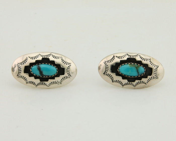 Navajo Dangle Earrings 925 Silver Natural Blue Turquoise Artist Signed P C.80's
