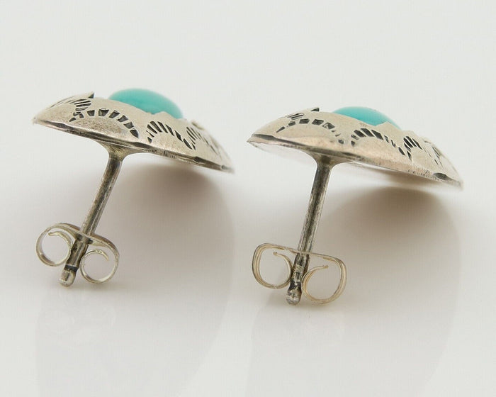 Navajo Dangle Earrings 925 Silver Natural Blue Turquoise Artist Signed P C.80's