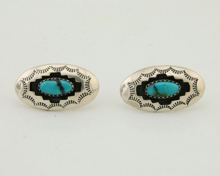 Navajo Dangle Earrings 925 Silver Natural Blue Turquoise Artist Signed P C.80's