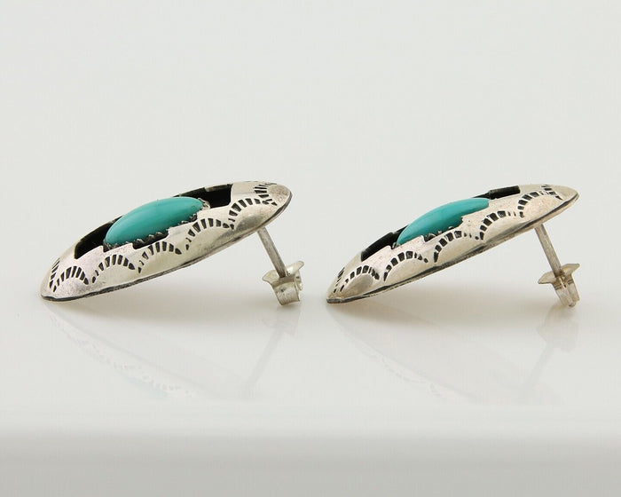Navajo Dangle Earrings 925 Silver Natural Blue Turquoise Artist Signed P C.80's