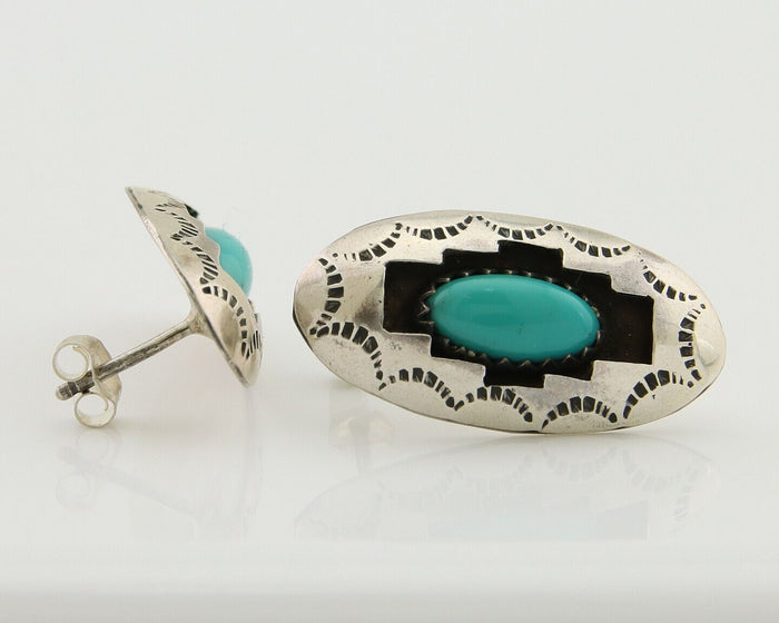 Navajo Dangle Earrings 925 Silver Natural Blue Turquoise Artist Signed P C.80's