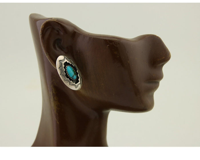 Navajo Dangle Earrings 925 Silver Natural Blue Turquoise Artist Signed P C.80's