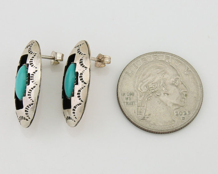 Navajo Dangle Earrings 925 Silver Natural Blue Turquoise Artist Signed P C.80's