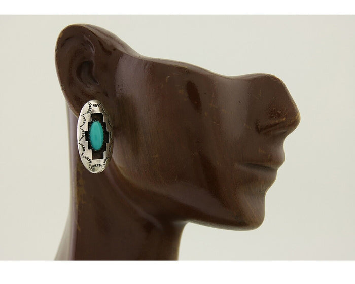 Navajo Dangle Earrings 925 Silver Natural Blue Turquoise Artist Signed P C.80's