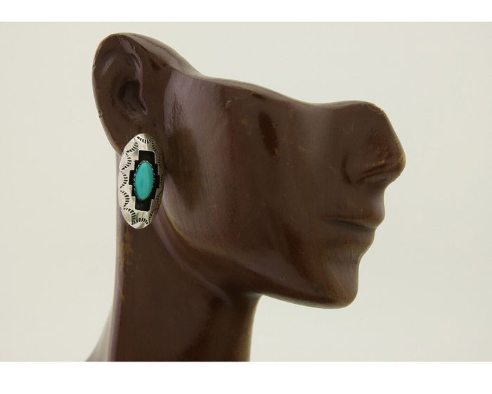 Navajo Dangle Earrings 925 Silver Natural Blue Turquoise Artist Signed P C.80's