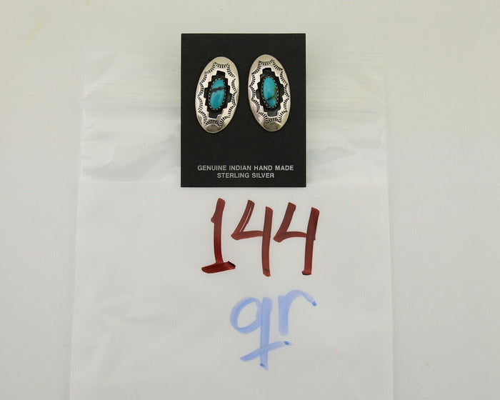 Navajo Dangle Earrings 925 Silver Natural Blue Turquoise Artist Signed P C.80's