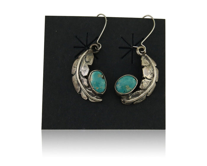 Navajo Dangle Earrings 925 Silver Natural Blue Turquoise Native Artist C.80's