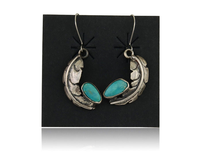 Navajo Dangle Earrings 925 Silver Natural Blue Turquoise Native Artist C.80's