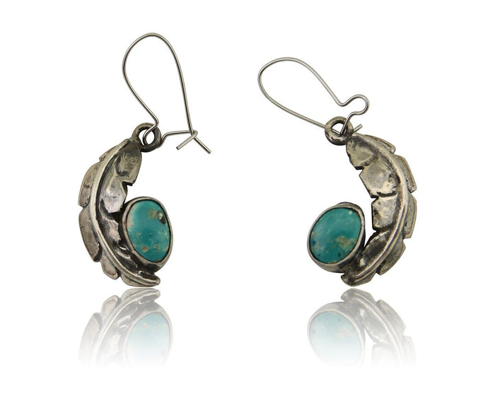 Navajo Dangle Earrings 925 Silver Natural Blue Turquoise Native Artist C.80's