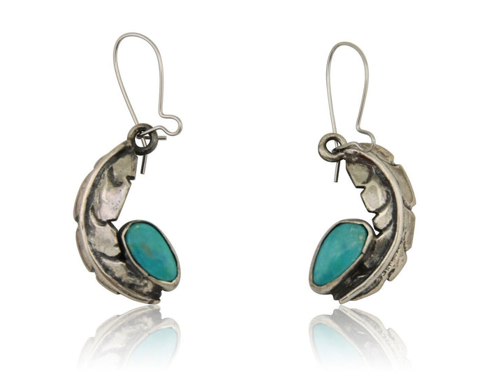 Navajo Dangle Earrings 925 Silver Natural Blue Turquoise Native Artist C.80's