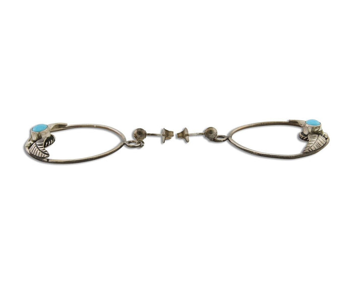 Navajo Dangle Earrings 925 Silver Natural Blue Turquoise Native Artist C80s