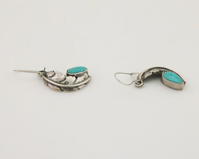 Navajo Dangle Earrings 925 Silver Natural Blue Turquoise Native Artist C.80's