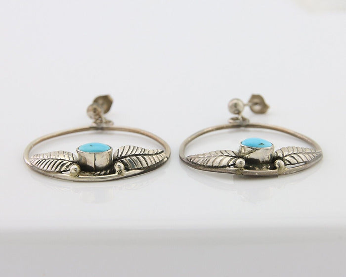 Navajo Dangle Earrings 925 Silver Natural Blue Turquoise Native Artist C80s