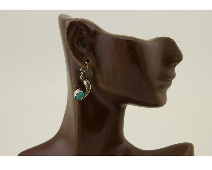 Navajo Dangle Earrings 925 Silver Natural Blue Turquoise Native Artist C.80's