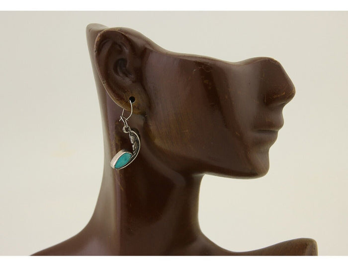 Navajo Dangle Earrings 925 Silver Natural Blue Turquoise Native Artist C.80's