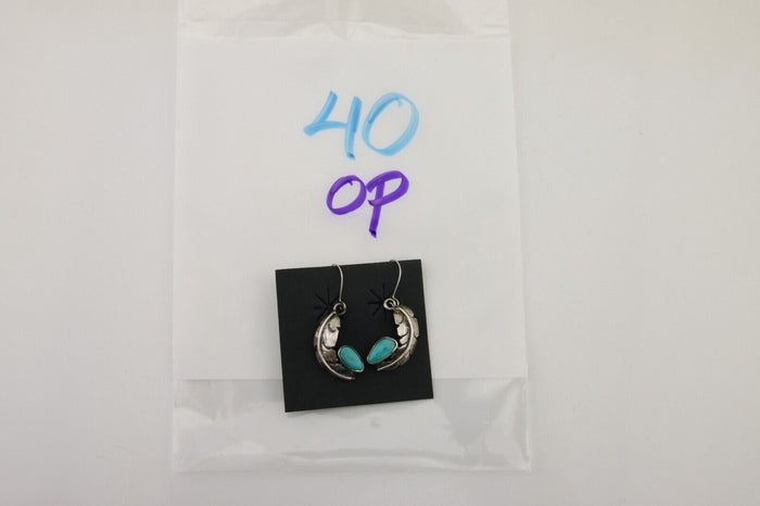Navajo Dangle Earrings 925 Silver Natural Blue Turquoise Native Artist C.80's