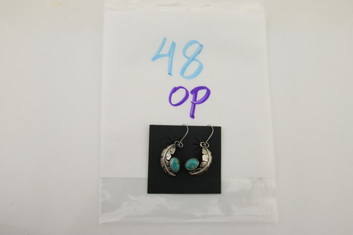 Navajo Dangle Earrings 925 Silver Natural Blue Turquoise Native Artist C.80's