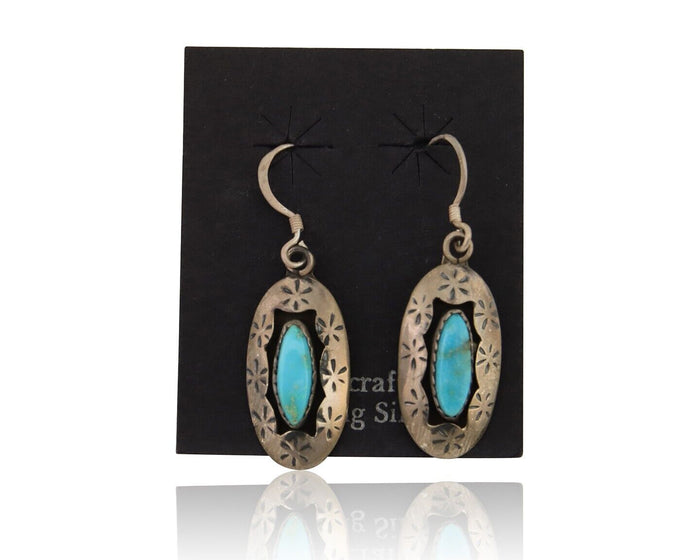 Navajo Dangle Earrings 925 Silver Natural Blue Turquoise Signed IJC C.80's