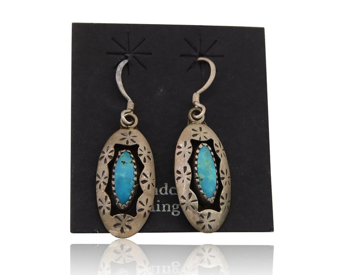 Navajo Dangle Earrings 925 Silver Natural Blue Turquoise Signed IJC C.80's