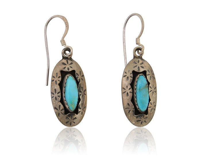 Navajo Dangle Earrings 925 Silver Natural Blue Turquoise Signed IJC C.80's