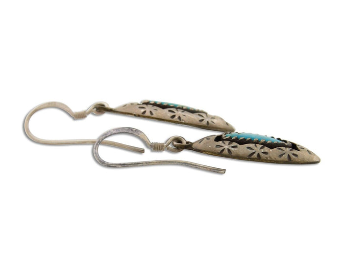 Navajo Dangle Earrings 925 Silver Natural Blue Turquoise Signed IJC C.80's