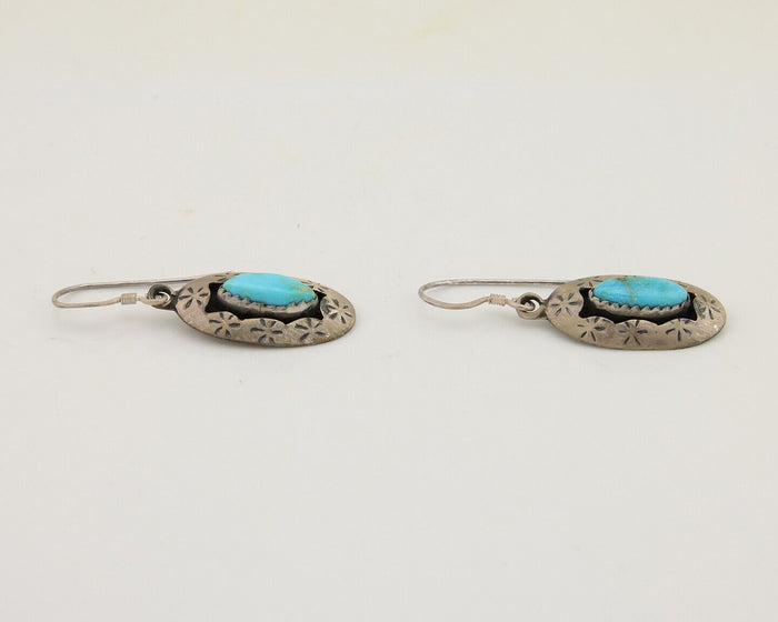 Navajo Dangle Earrings 925 Silver Natural Blue Turquoise Signed IJC C.80's