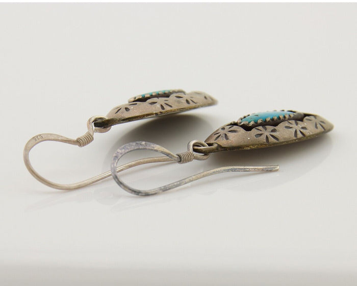 Navajo Dangle Earrings 925 Silver Natural Blue Turquoise Signed IJC C.80's