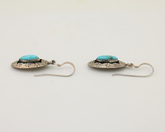 Navajo Dangle Earrings 925 Silver Natural Blue Turquoise Signed IJC C.80's