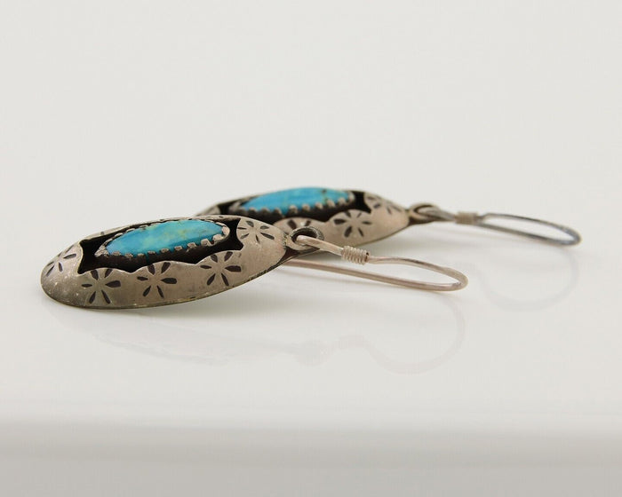 Navajo Dangle Earrings 925 Silver Natural Blue Turquoise Signed IJC C.80's