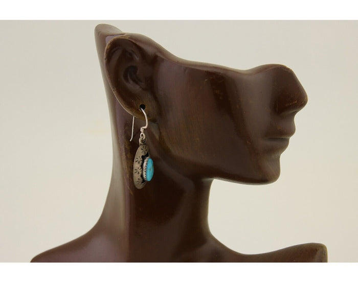 Navajo Dangle Earrings 925 Silver Natural Blue Turquoise Signed IJC C.80's