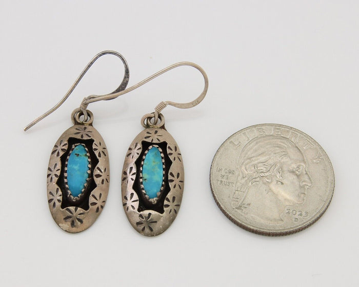 Navajo Dangle Earrings 925 Silver Natural Blue Turquoise Signed IJC C.80's