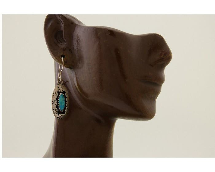 Navajo Dangle Earrings 925 Silver Natural Blue Turquoise Signed IJC C.80's