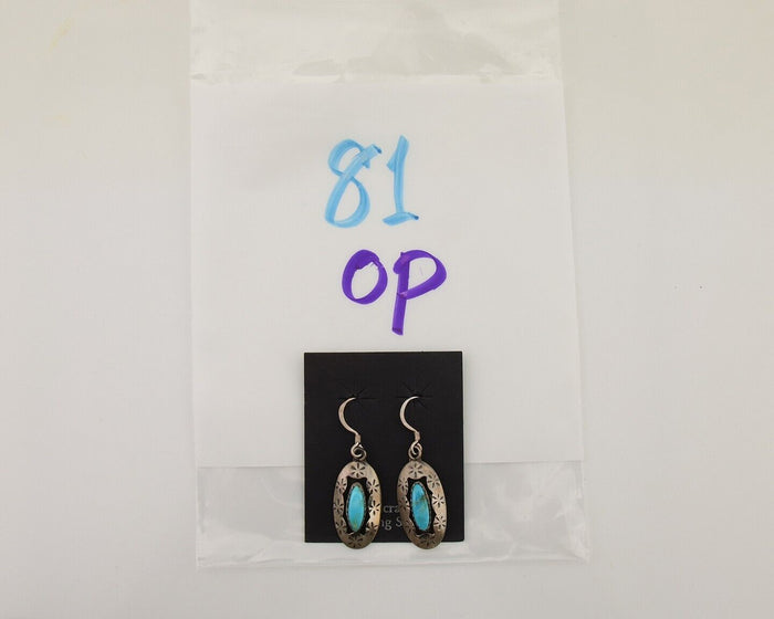 Navajo Dangle Earrings 925 Silver Natural Blue Turquoise Signed IJC C.80's