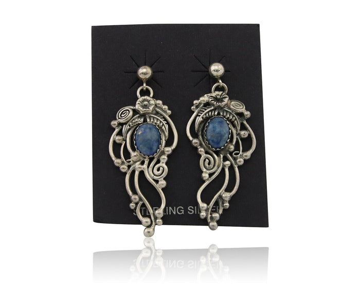 Navajo Dangle Earrings 925 Silver Natural Denim Lapis Native American Artist C80