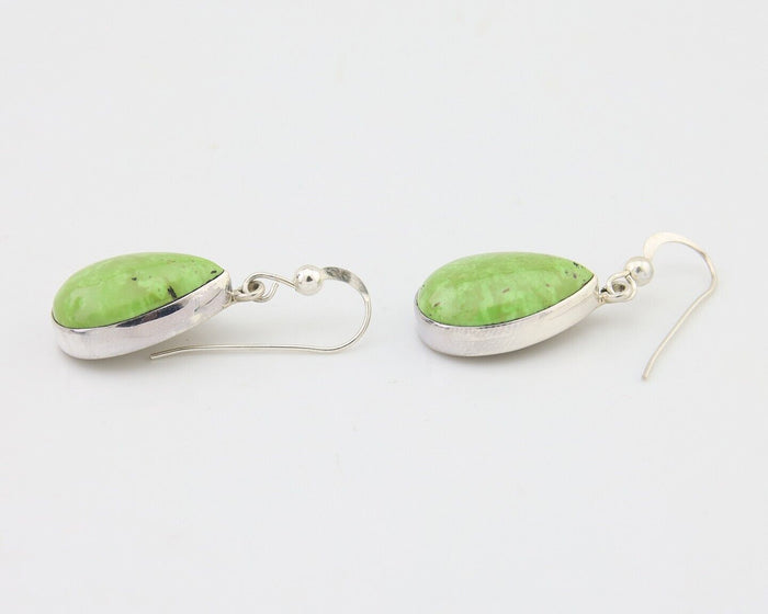 Navajo Dangle Earrings 925 Silver Natural Gaspeite Native Artist C.80's
