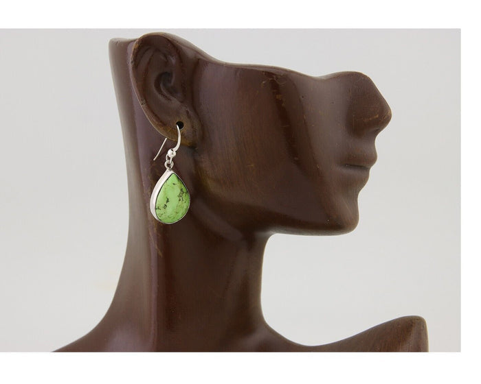 Navajo Dangle Earrings 925 Silver Natural Gaspeite Native Artist C.80's
