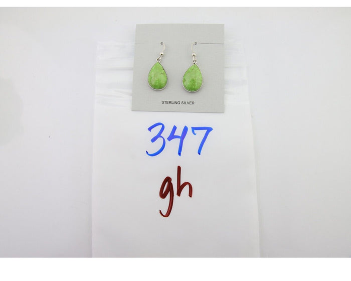 Navajo Dangle Earrings 925 Silver Natural Gaspeite Native Artist C.80's