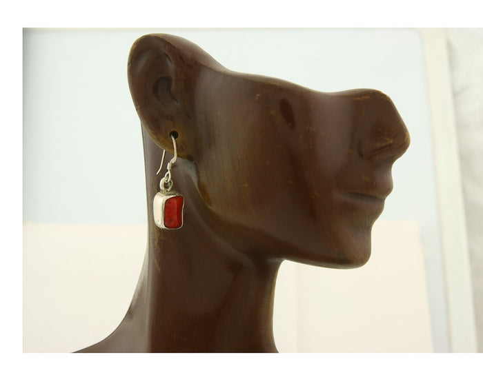Navajo Dangle Earrings 925 Silver Natural Inlaid Coral Native American C.80's