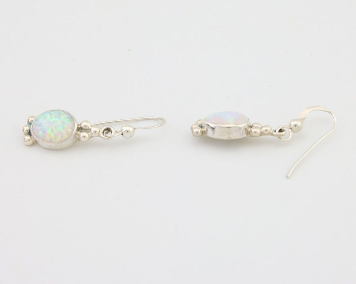 Navajo Dangle Earrings 925 Silver Natural Opal Artist Signed Montoya C.80's