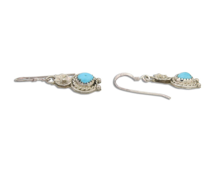 Navajo Dangle Earrings 925 Silver Natural Turquoise Artist Signed DB C.80's