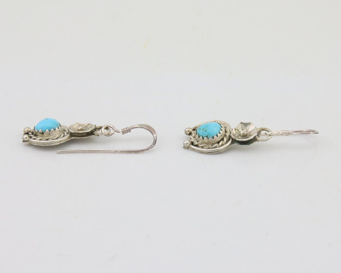 Navajo Dangle Earrings 925 Silver Natural Turquoise Artist Signed DB C.80's