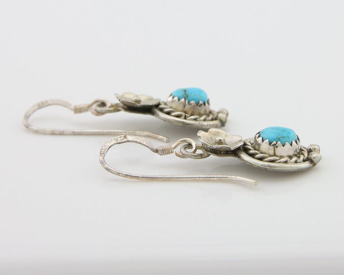 Navajo Dangle Earrings 925 Silver Natural Turquoise Artist Signed DB C.80's