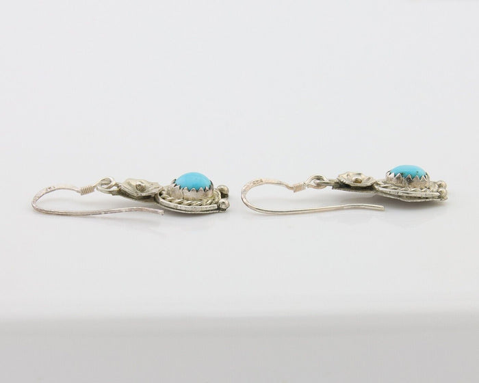 Navajo Dangle Earrings 925 Silver Natural Turquoise Artist Signed DB C.80's