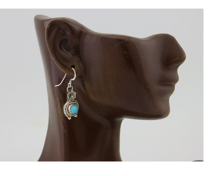 Navajo Dangle Earrings 925 Silver Natural Turquoise Artist Signed DB C.80's