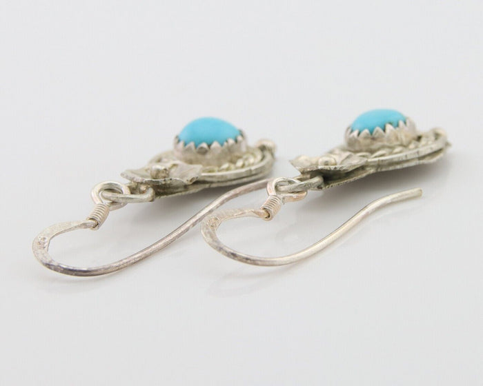 Navajo Dangle Earrings 925 Silver Natural Turquoise Artist Signed DB C.80's