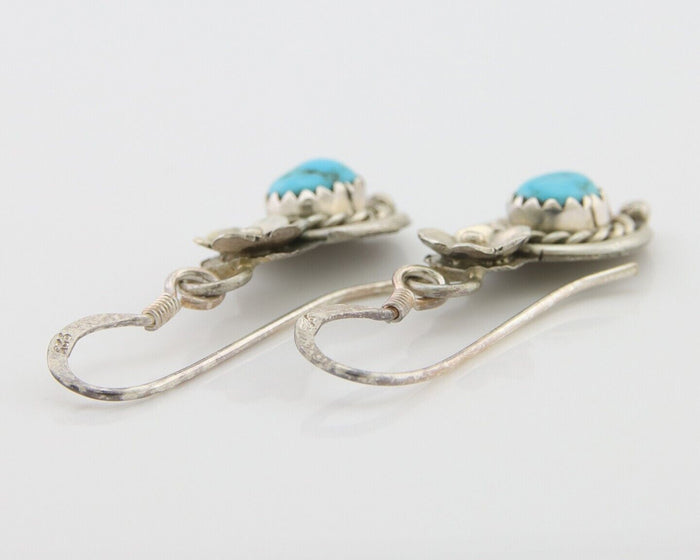 Navajo Dangle Earrings 925 Silver Natural Turquoise Artist Signed DB C.80's